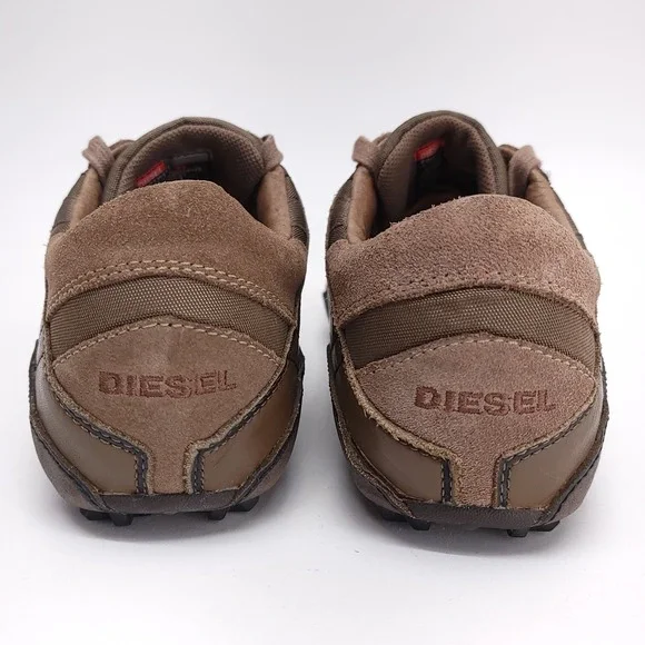 Diesel Auriga‎ Mens Size 7 Vintage Leather Square Toe Sneakers Brown Y2K